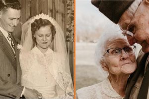 A párnak csak 2 esküvői fotója van. A 70. évfordulójukon esküvői ruhát öltöttek magukra, hogy ezt helyrehozzák