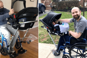 A mozgássérült apa nem tudta elvinni a fiát sétálni, ezért a középiskolások építettek neki egy kerekesszékre szerelhető babakocsit
