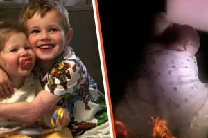 A 4 éves kisfiú látja, hogy kigyulladt a húga kiságya, a testével fedezi őt a lángoktól