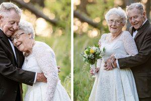 A 60 éve házas férj és feleség újrateremti az esküvői fotóit az évfordulójukra