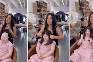 A 10 éves alopeciás és Down-szindrómás gyerek boldog táncra perdül, miután új parókát kapott