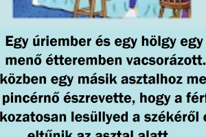 Vicces történet: Egy férfi és egy nő egy étteremben vacsorázik.